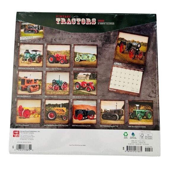 Brown Trout Antique Tractors 2025 12 x 12 Wall Calendar 16 month NEW - Picture 2 of 2